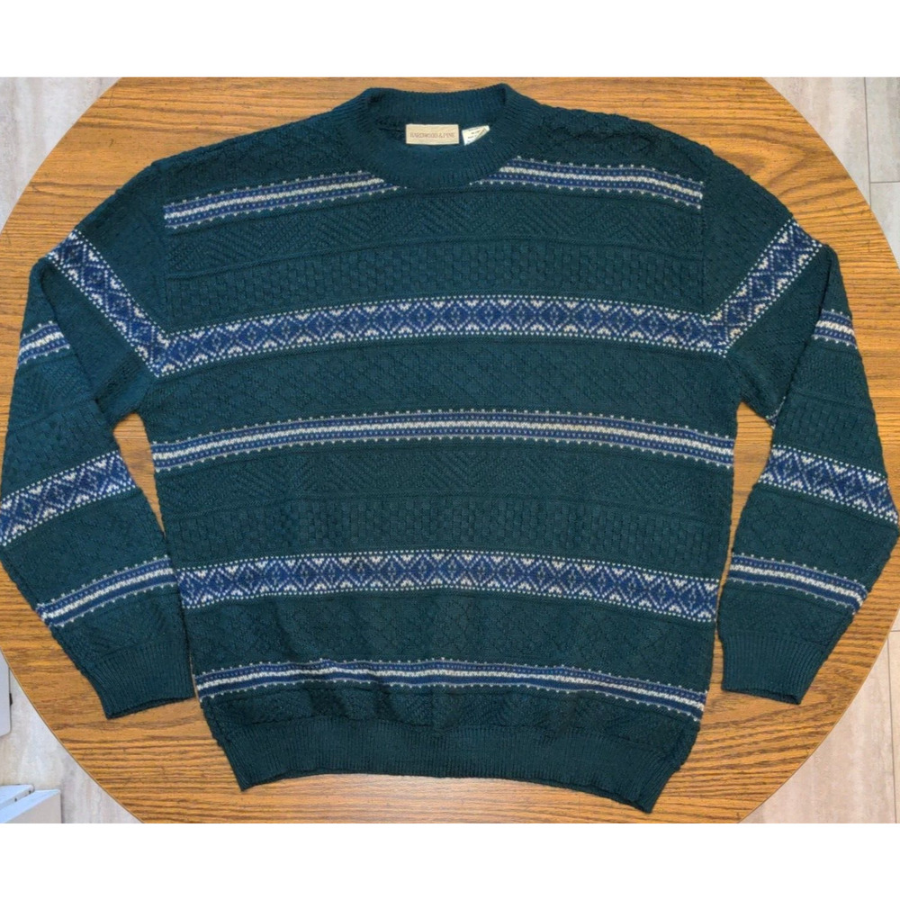 Vintage Hardwood & Pine Sweater Mens XL Green, Geometric Designs